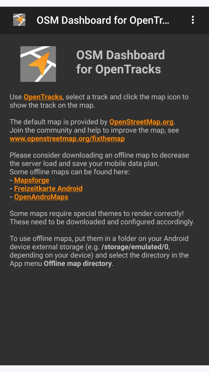 تصویر داشبورد OSM برای OpenTracks