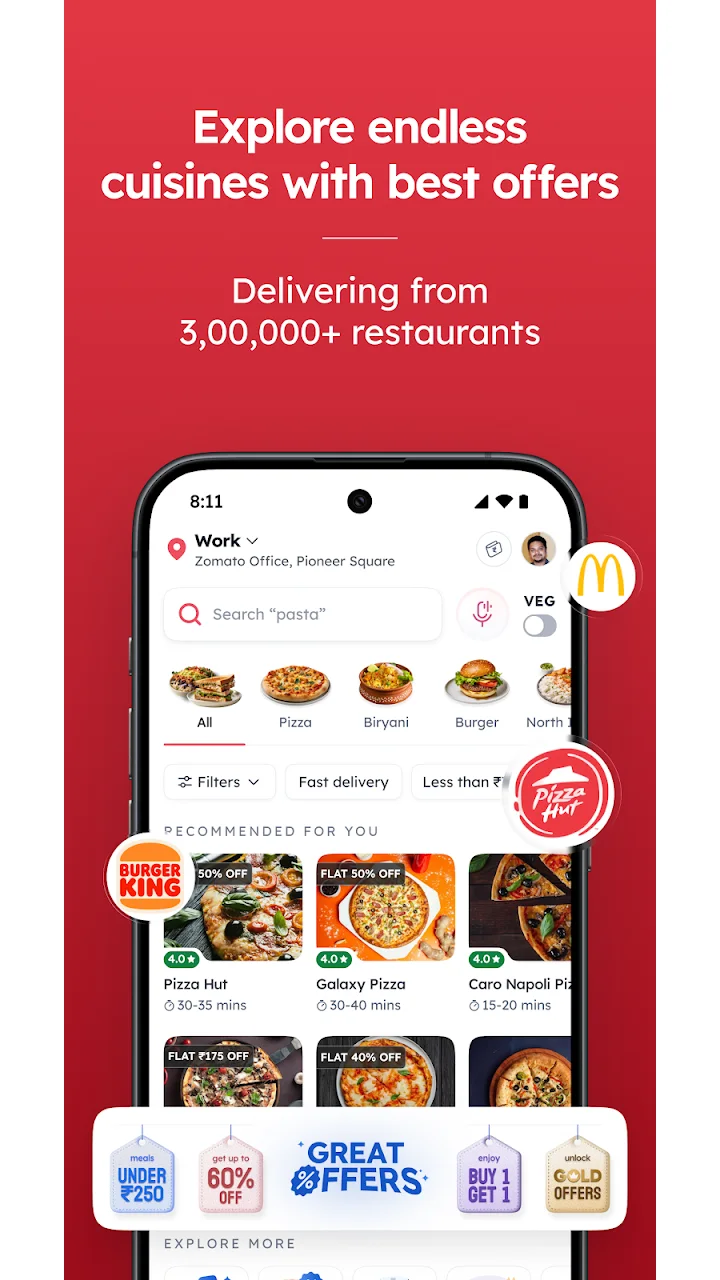 تصویر Zomato: سفارش غذا و رستوران