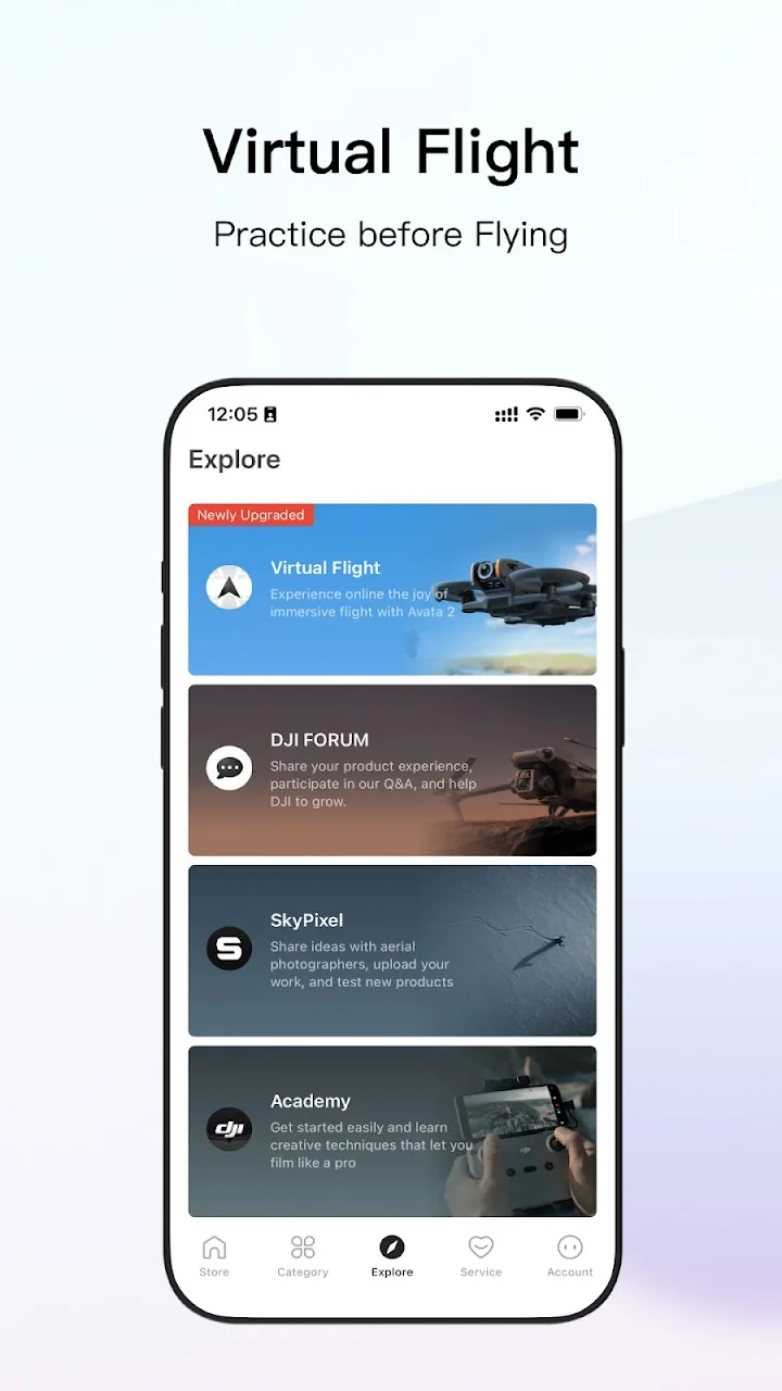 تصویر فروشگاه DJI - پرواز مجازی را امتحان کنید