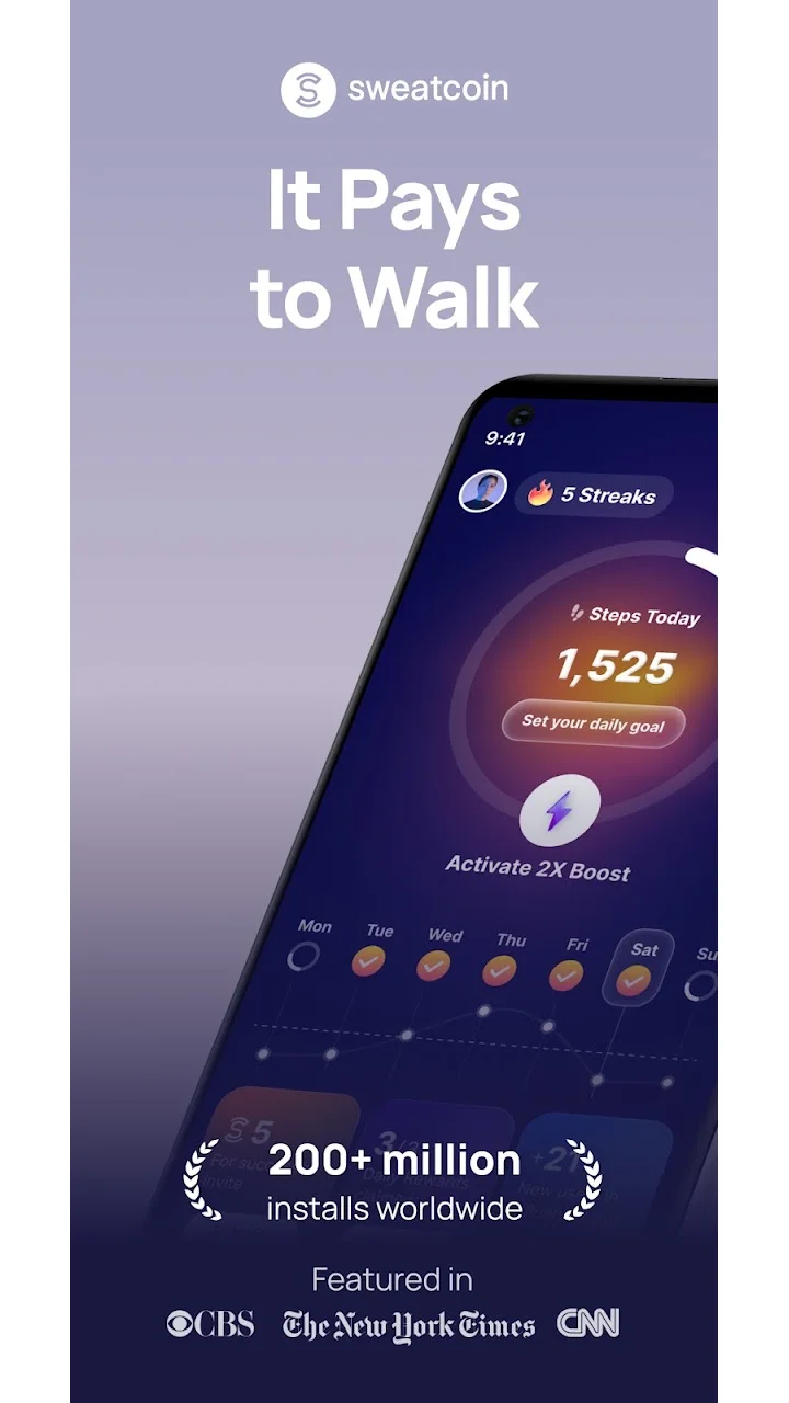 تصویر Sweatcoin・تعداد قدم‌های پیاده‌روی